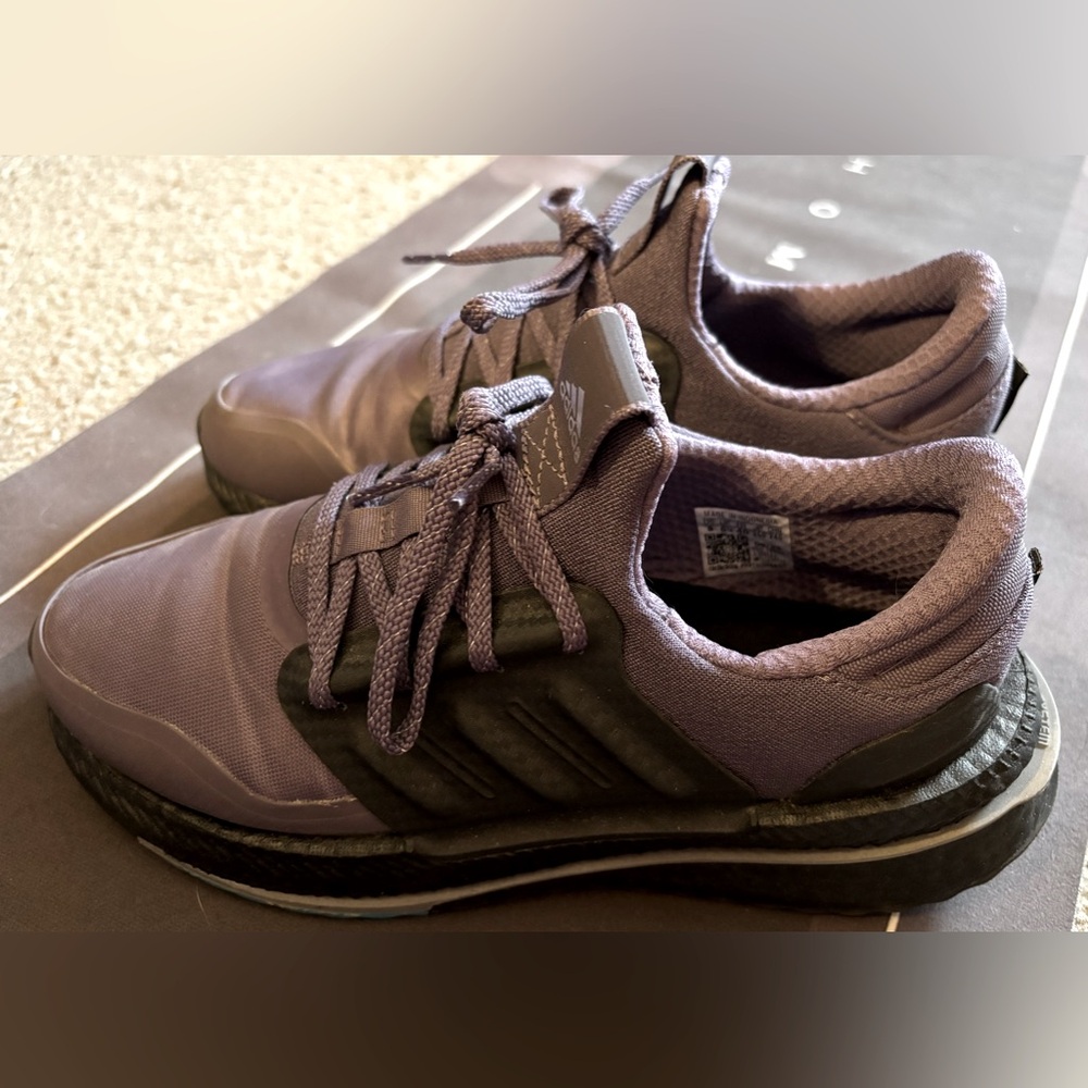 Women’s Adidas size 8. Purple and black athletic shoes.